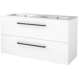 👉 Badmeubelset wit porselein MDF verzonken in wastafel salt zie tekst BWS 120x46cm Met Grepen 2 Lades Kraangaten Ice White 8719304926610