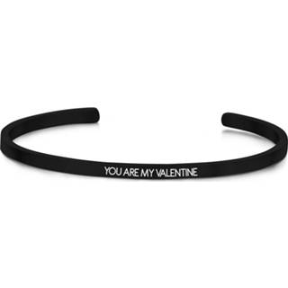 👉 Zirkonia zwart One Size no color Key Moments 8KM-B00459 Stalen open bangle met tekst you are my valentine one-size 8719743158184