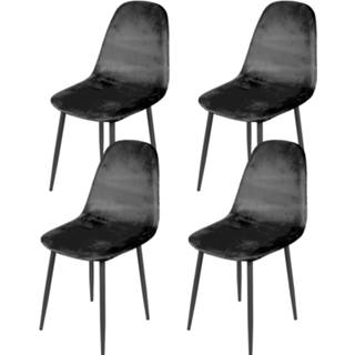 👉 Eetkamerstoel zwart fluweel Set van 4 eetkamerstoelen - Model Inoui Modern Ontworpen Stoel Velvet Design 8720359703545