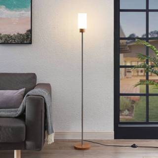 👉 Lindby Nicus houten vloerlamp met glazen kap