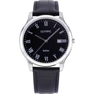 👉 Horloge zilverkleurig zwart One Size no color Olympic OL26HSL060 Ravenna staal-leder zilverkleurig-zwart 40 mm 8718465552928