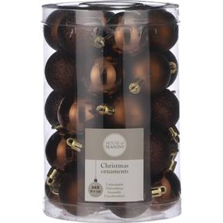 👉 34x Kunststof kerstballen kastanje bruin 4 cm - Pakket met kastanje bruine kerstballen 4 cm