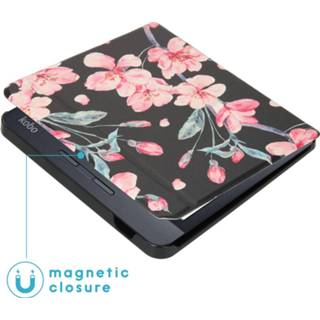 👉 Hardcase kunstleder Blossom Watercolor Black unisex zwart IMoshion Design Slim Hard Case Booktype voor de Kobo Libra H2O - 8719295515206