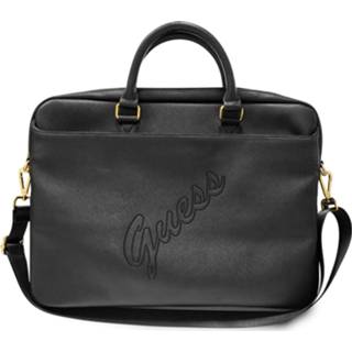 👉 Zwart GUESS Saffiano Vintage Script Laptop Tas - 15 & 16 inch 3700740505311