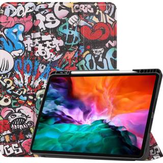 👉 Pencil active Case2go - Hoes voor de Apple iPad Pro 12.9 inch (2021) Tri-Fold Book Case met Houder Graffiti 8719793129257