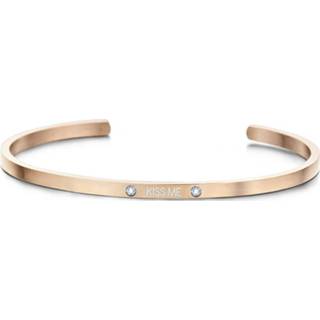 👉 Zirkonia One Size no color Key Moments 8KM-B00470 Stalen open bangle met tekst * kiss me one-size rosékleurig 8719743158290