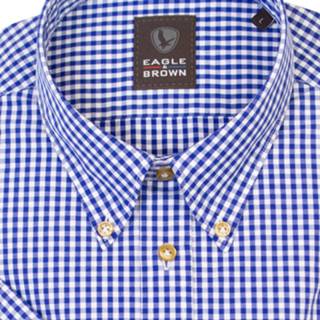 👉 Overhemd korte mouw blauw male l overhemden bruin Eagle & Brown ruitje donker 8719902056634 8719902056610