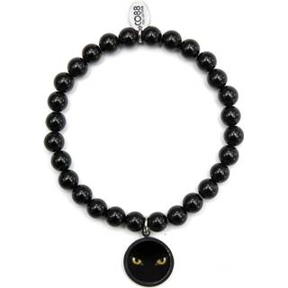 👉 Armband zwart One Size no color CO88 Collection 8CB-90043 - Natuurstenen met bedel Agaat 6 mm en kattenoog one-size 8719497236169