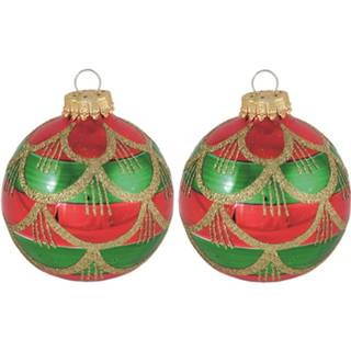 👉 Kerstbal rood groene meerkleurig 4x Luxe rood/groene glazen kerstballen 7 cm kerstboomversiering - Kerstversiering/kerstdecoratie 8720147975864