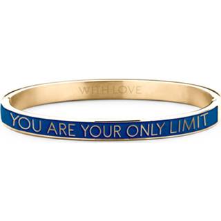 👉 Staal geelgoudverguld bangle active vrouwen blauw goudkleurig Key Moments 8KM BC0013 Stalen met Tekst You Are Your Only Limit One-size / Donkerblauw 8719874225694