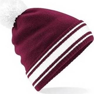 Beanie muts bordeaux rode witte One Size rood vrouwen rode/witte met pompon voor dames 8719538352872