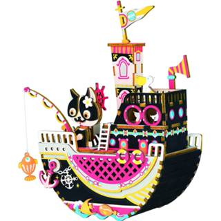 👉 Bouwpakket hout One Size meerkleurig Robotime muziekdoos Kitty junior 96-delig 6946785122688