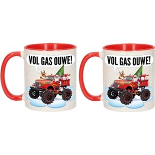 👉 Kerstcadeau 4x stuks kerst cadeau bekers / mokken monstertruck auto vol gas ouwe 300 ml