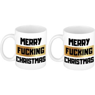 👉 Beker 4x stuks kerst kado bekers / mokken Merry Fucking Christmas 300 ml