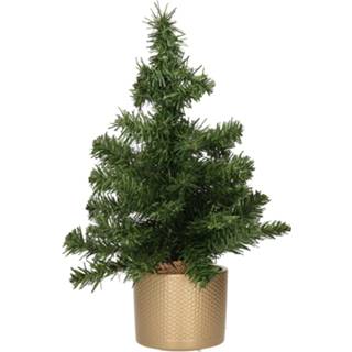 Kunstkerstboom groen gouden Mini kunstboom/kunst kerstboom 45 cm met pot