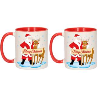 👉 Beker 4x stuks kerst bekers Rudolph en Santa 300 ml