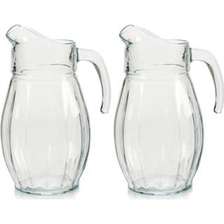👉 Schenkkan Set van 2x stuks glazen schenkkannen/karaffen 1,7 liter 15 x 26 cm