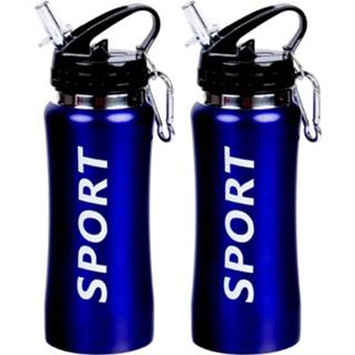 👉 Sportbidon blauw 2x Sport Bidon drinkfles/waterfles print 420 Ml