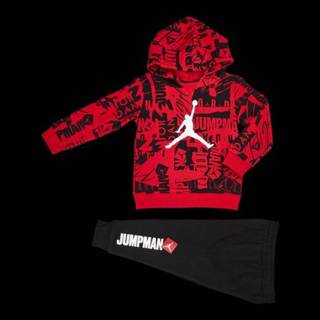 👉 Locker rood katoen Fleece 75 baby jongens baby's Jordan Boys All Over Print - Tracksuits Red Maat 80 CM Foot