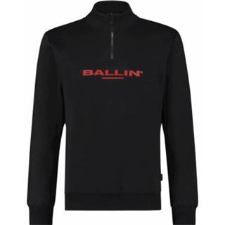 👉 Rubber materiaalmix l male zwart Ballin Amsterdam Half Zip With Logo Special