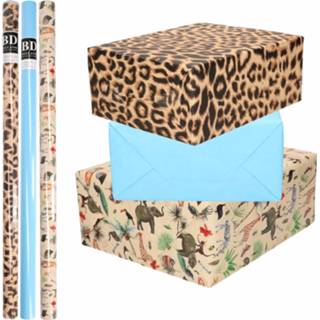 👉 Inpakpapier 6x Rollen kraft jungle/panter pakket - dieren/luipaard/blauw 200 x 70 cm