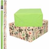 👉 Inpakpapier groen 8x Rollen kraft jungle/oerwoud pakket - dieren/groen 200 x 70 cm