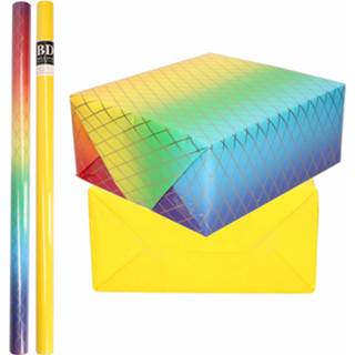 👉 Inpakpapier 8x Rollen kraft regenboog pakket - geel 200 x 70 cm
