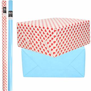 👉 Inpakpapier rode 4x Rollen kraft liefde/rode hartjes pakket - blauw 200 x 70 cm
