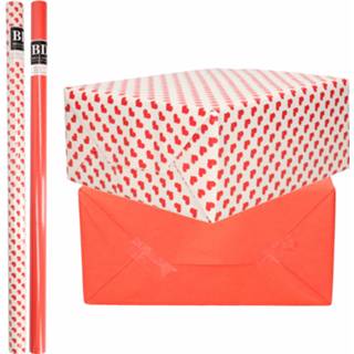 👉 Inpakpapier rode 6x Rollen kraft liefde/rode hartjes pakket - rood 200 x 70 cm