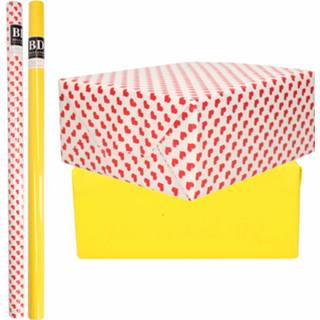 👉 Inpakpapier rode 6x Rollen kraft liefde/rode hartjes pakket - geel 200 x 70 cm