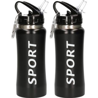 👉 Sportbidon zwart 2x stuks sport bidon drinkfles/waterfles print 420 Ml