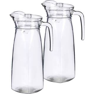 👉 Schenkkan Set van 2x stuks glazen schenkkannen/karaffen met deksel 1,4 liter 14 x 29 cm