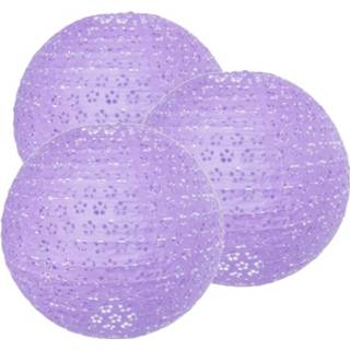 👉 Lampion lila 3x stuks met bloemen motief 35 cm
