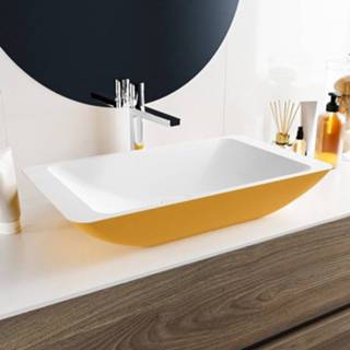 👉 Waskom geel solid surface rechthoekig opbouw topi Mondiaz 60x35cm ocher / talc 7434226693662