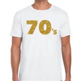 👉 70's goud glitter tekst t-shirt wit heren