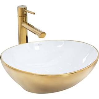 👉 Opzetwastafel wit glans goud REA Sofia / Waskom - 41 x 34.5 15 cm. 5902557332045