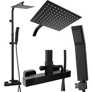 👉 Douchekraan zwart REA Milan - Thermostatisch Opbouw Regendouche 25 cm. Mat 5902557345151