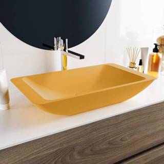 👉 Waskom geel solid surface rechthoekig opbouw topi Mondiaz 60x35cm ocher 7434211516594