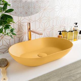 👉 Waskom geel solid surface ovaal opbouw onni Mondiaz 55x35cm ocher 7434210646674