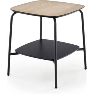 👉 Bijzettafel zwart staal MDF One Size Bijzettafeltje – Bijzetkrukje Rechthoekig Industrieel Naturel Fineer Tafelblad Stoer Design 45x45x50cm 8720359707239