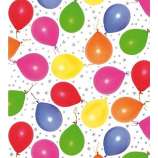 👉 Inpakpapier wit zilveren papier meerkleurig Inpakpapier/cadeaupapier metallic met gekleurde ballonnen en sterretjes 150 - kadopapier / cadeaupapier/papier 8720147271669