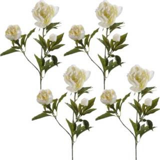 👉 Kunstbloem wit 4x stuks pioenrozen takken 70 cm