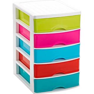 Ladeblok wit One Size meerkleurig Ladeblok/bureau organizer met 5 lades gekleurd/wit - 21 x 17 28 cm Ladeblokken/organisers kantoorartikelen/benodigdheden 8720276422406