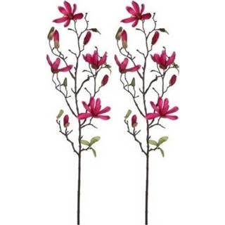 👉 2x Fuchsia roze Magnolia/beverboom kunsttak kunstplant 80 cm