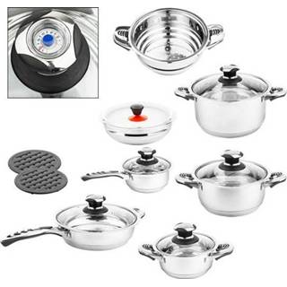 👉 Pannenset RVS One Size zilver / pannen met glasdeksels 16-delig - complete set Koken Keukengerei kookset 8720276022231