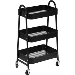 👉 Trolley zwart metaal One Size Multifunctionele 3 Laags - Opbergtrolley Tafel op wieltjes Industriële trolley- Karretje wielen – Serveerwagen 79x43x31cm Keuken Woonkamer Slaapkamer 8720359705297