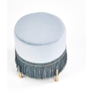 👉 Kruk blauw fluweel goud staal Verchroomd One Size Krukje met Franjes – Velvet Zitkruk Lichtblauw en Vintage Look Retro 39,5x39x39cm 8720359707093