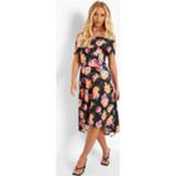 👉 Skater jurk Bloemen Met Open Schouders En Langere Achter Zoom