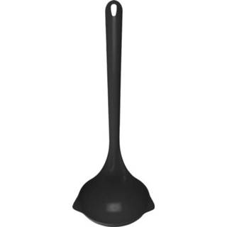 👉 Lepel zwart zwarte kunststof plastic One Size Set van 2x stuks lepels/opscheplepels 30 cm keukengerei - soeplepels/juslepels 8720276683913