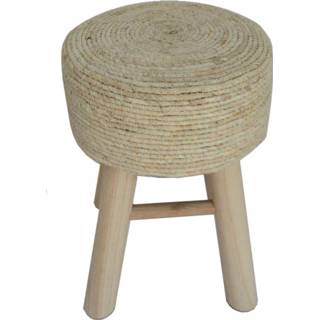 👉 Kruk beige hout Gebor - Rond Krukje Plantenkrukje Natuurlijk Materiaal Gevlochten Maïsbladeren 8720359707529